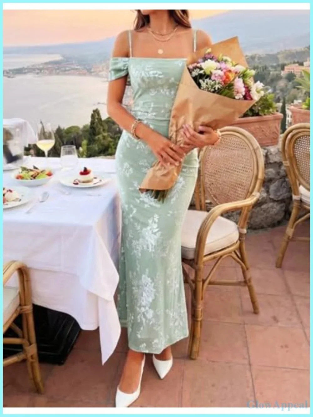 Sleeveless Bodycon Maxi Dress with Spaghetti Strap Floral Print for Wedding